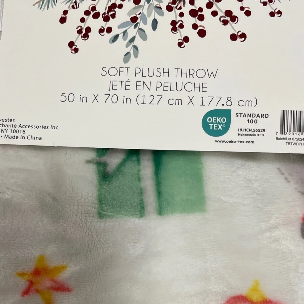 Pink Christmas Tree Snowglobes &  Pink Bow Ribbons Plush Blanket 50”x70” NWT